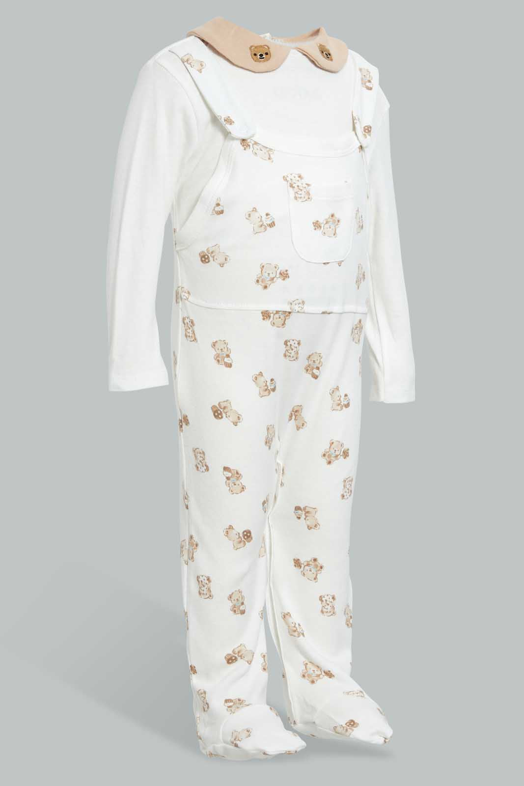 Redtag-Beige-And-White-Bear-Duangree-Sleep-Suit-With-Pocket-Sleepsuits-Baby-0 to 12 Months