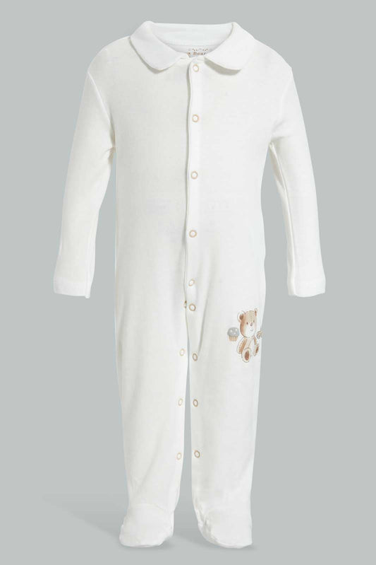 Redtag-White-Bear-Sleepsuit-Sleepsuits-Baby-0 to 12 Months