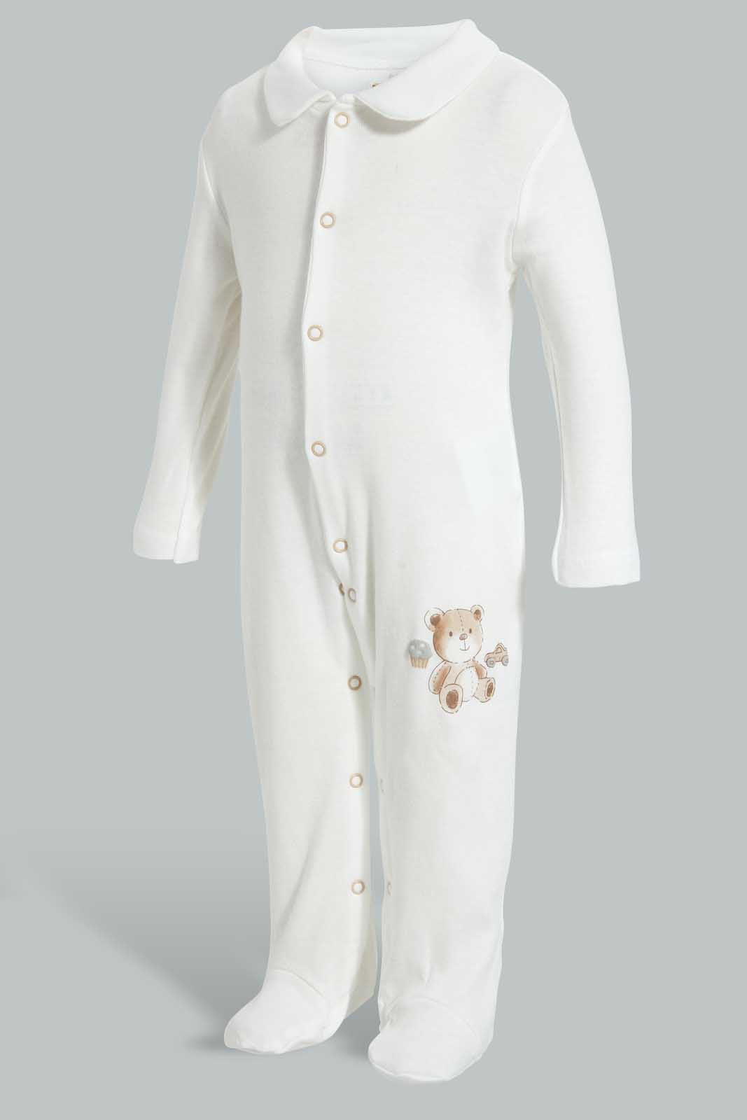 Redtag-White-Bear-Sleepsuit-Sleepsuits-Baby-0 to 12 Months