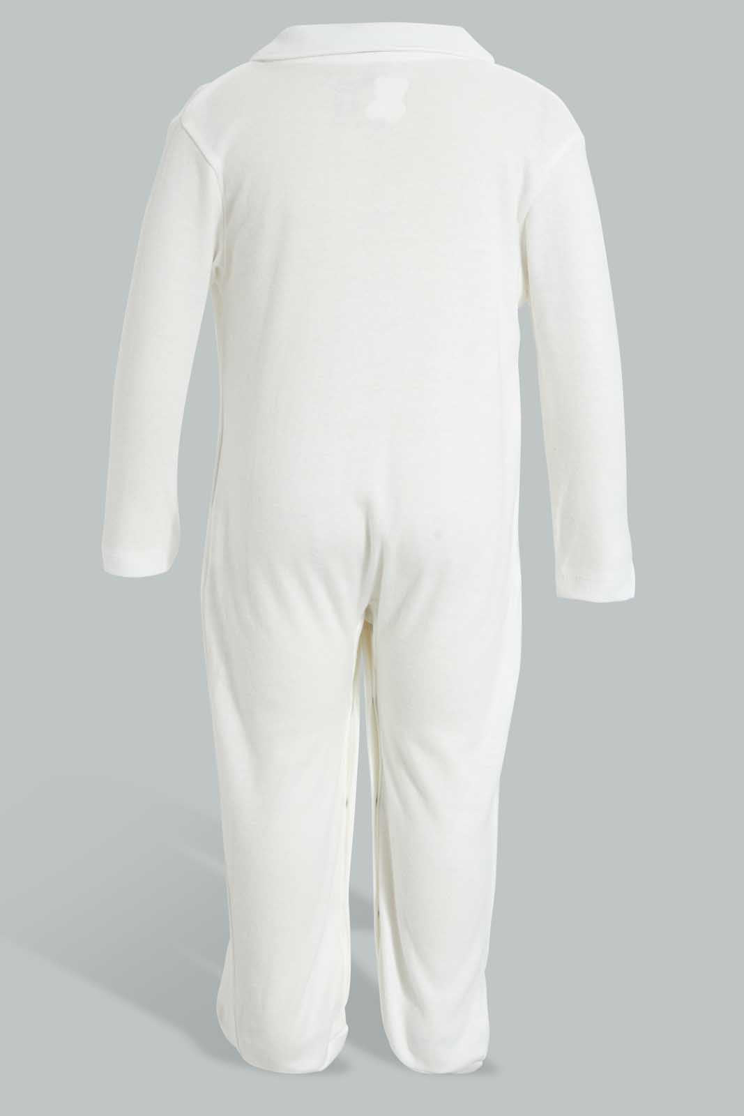Redtag-White-Bear-Sleepsuit-Sleepsuits-Baby-0 to 12 Months