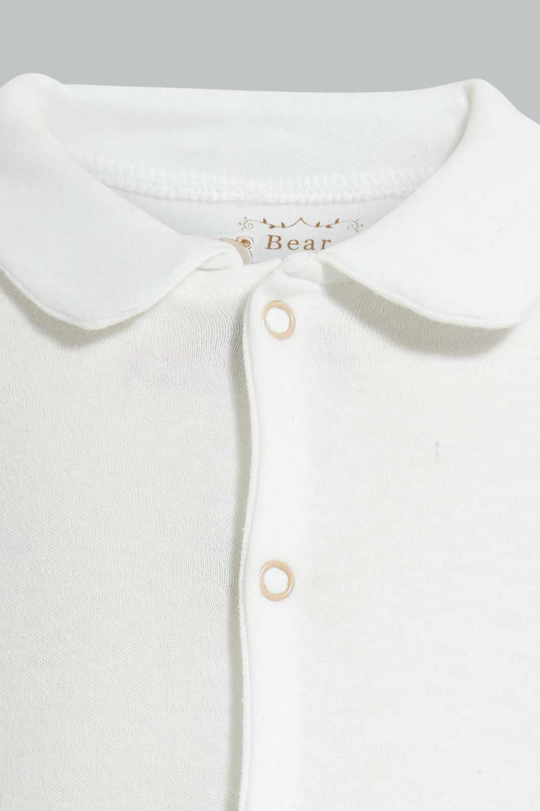 Redtag-White-Bear-Sleepsuit-Sleepsuits-Baby-0 to 12 Months