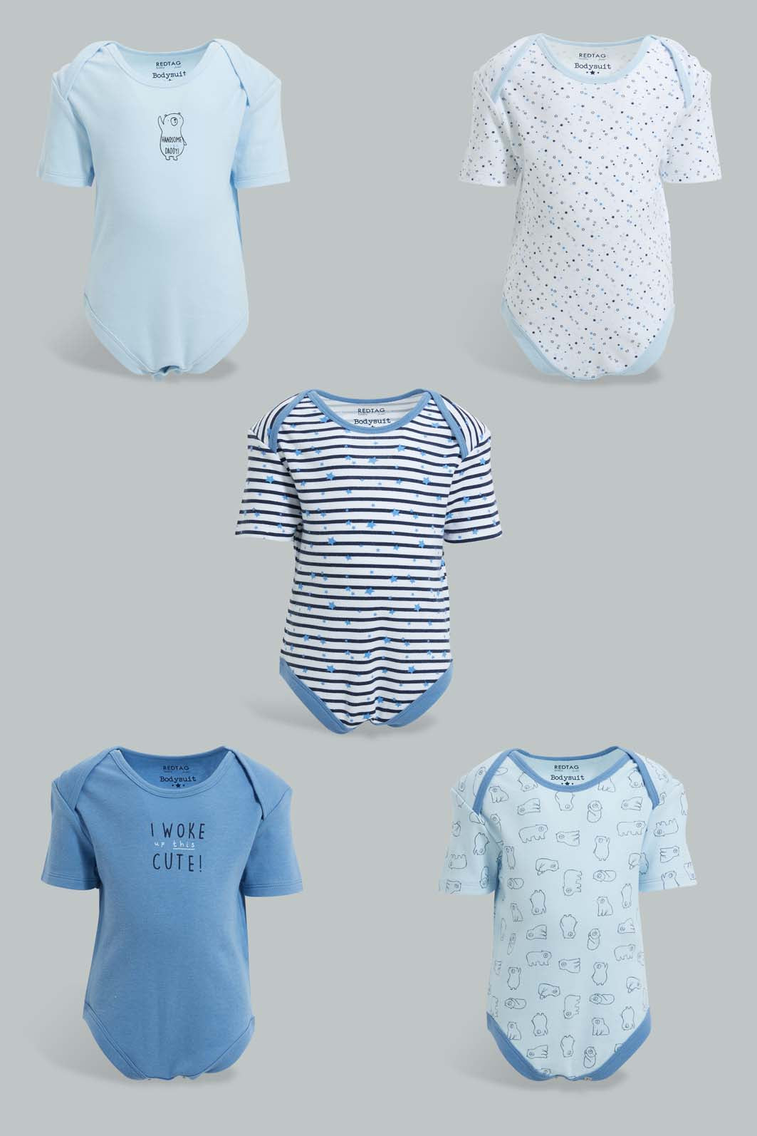Redtag-Blue-Nbb-5Pk-Bodysuit-Bodysuits-Baby-0 to 12 Months