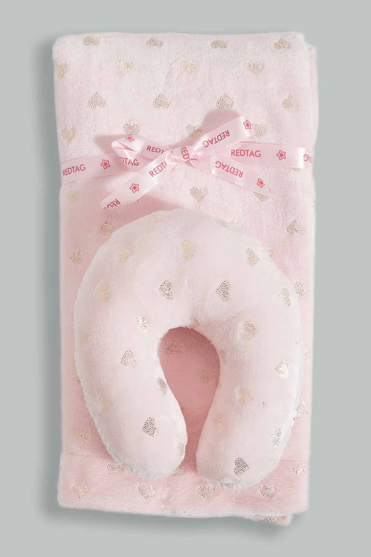 Pink Sherpa Blanket With Baby Pillow (2 Piece)