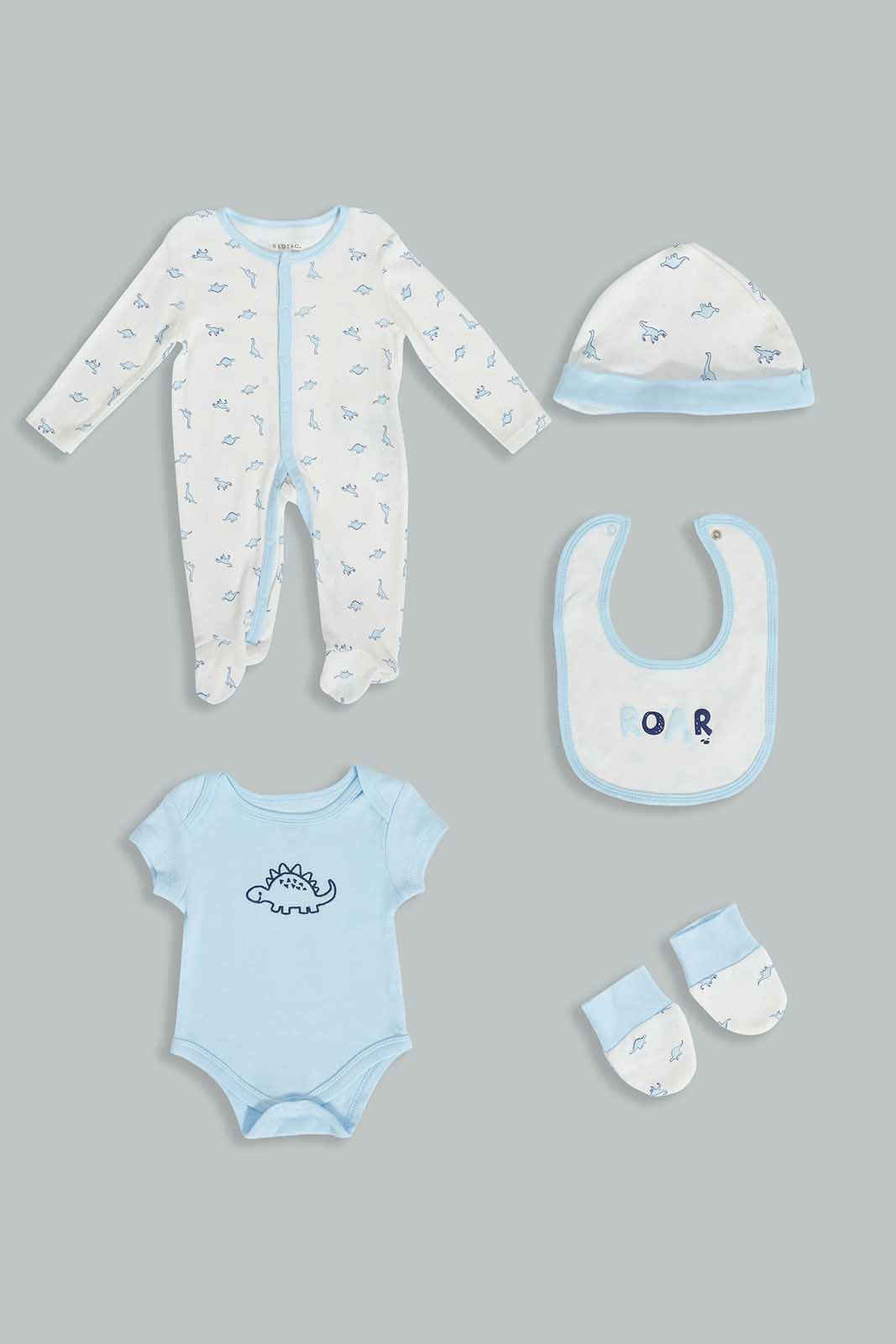 Babies Blue And White Dinosaur Gift Set (5 Piece)