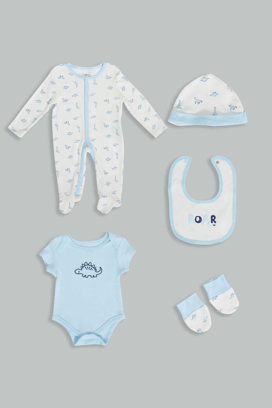 Babies Blue And White Dinosaur Gift Set (5 Piece)
