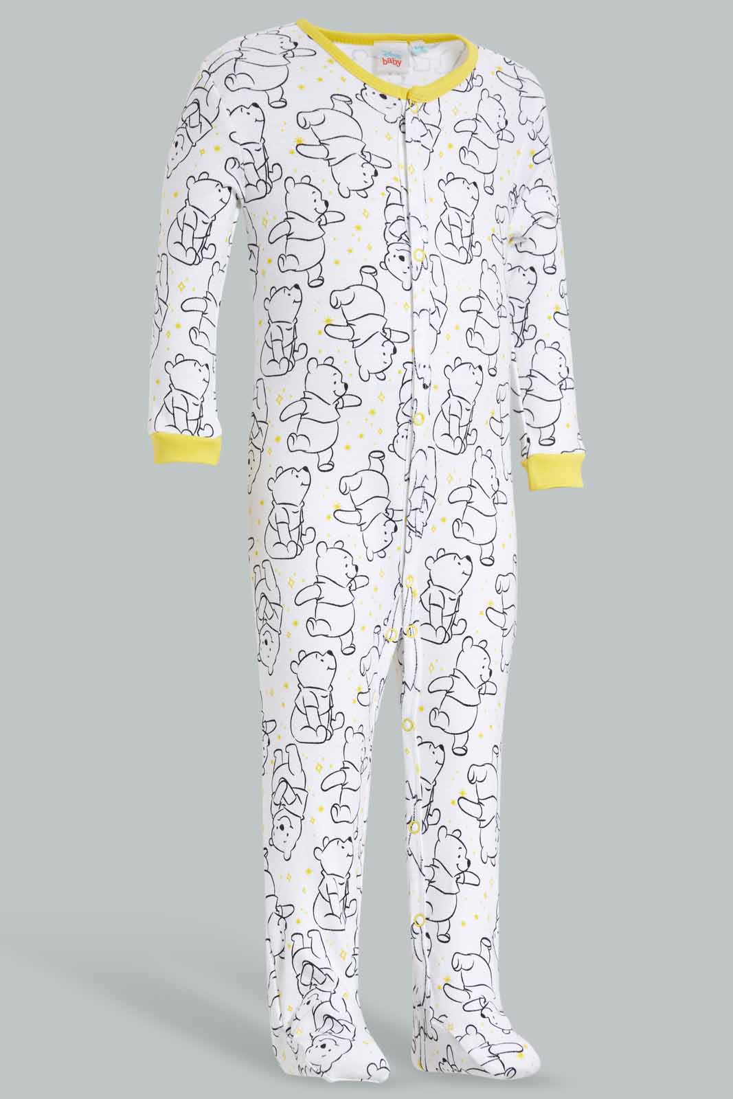 Redtag-Yellow-And-White-Winnie-The-Pooh-Sleep-Suit-Category:Sleepsuits,-CHR,-Colour:Yellow,-Deals:Sale,-Filter:Baby-(0-to-12-Mths),-NBB-Sleepsuits,-S22C,-Sale-NBB-APL,-Section:Boys-(0-to-14Yrs)-Baby-0 to 12 Months