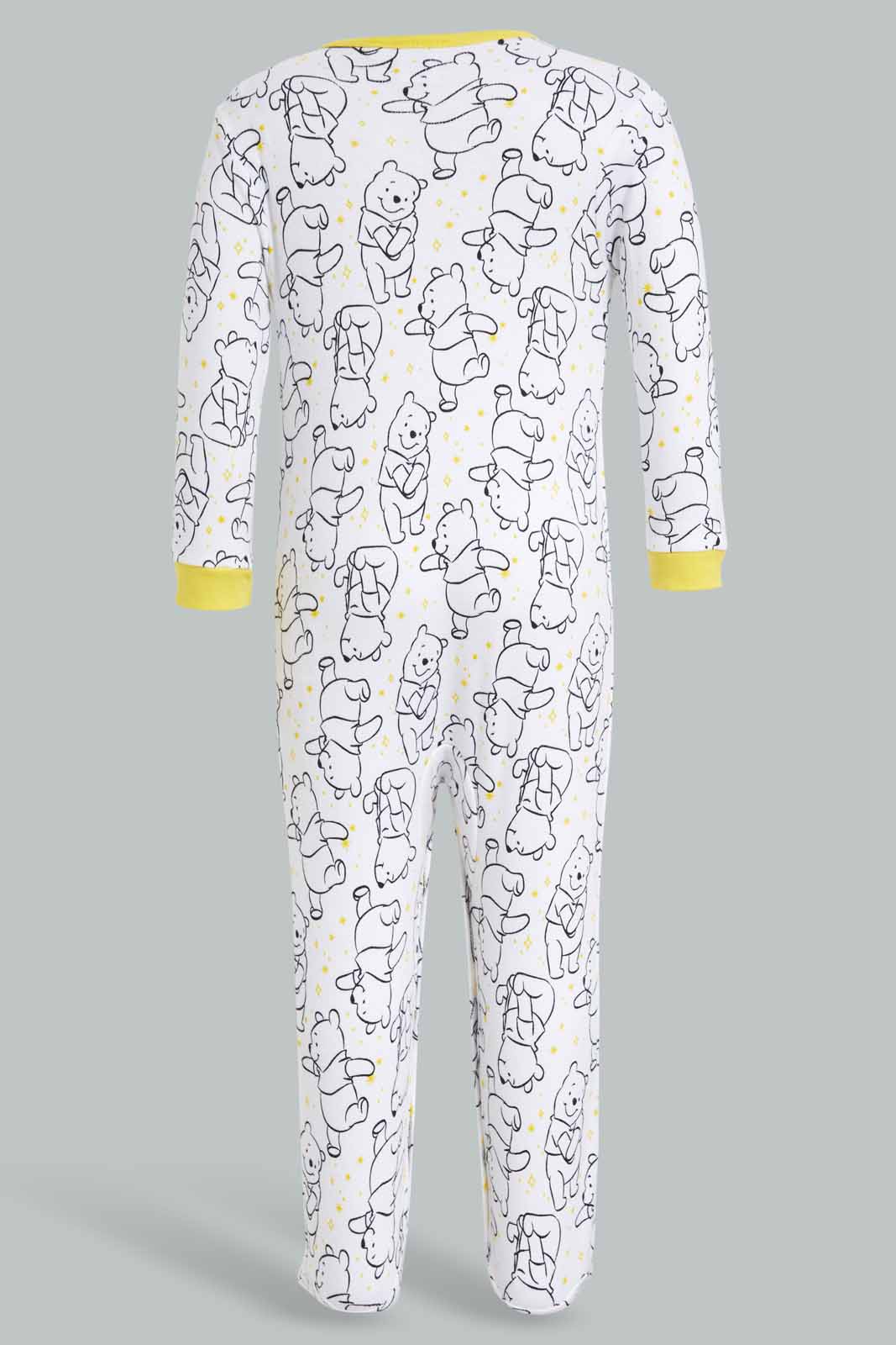 Redtag-Yellow-And-White-Winnie-The-Pooh-Sleep-Suit-Category:Sleepsuits,-CHR,-Colour:Yellow,-Deals:Sale,-Filter:Baby-(0-to-12-Mths),-NBB-Sleepsuits,-S22C,-Sale-NBB-APL,-Section:Boys-(0-to-14Yrs)-Baby-0 to 12 Months