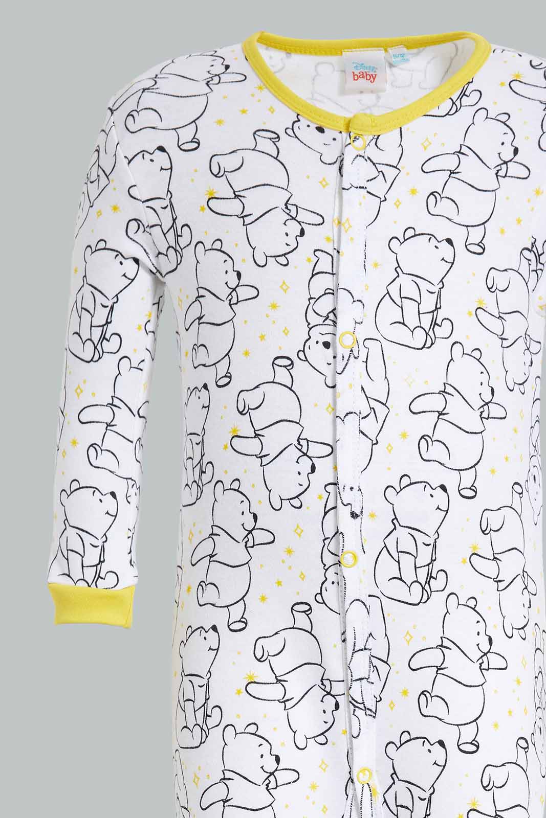 Redtag-Yellow-And-White-Winnie-The-Pooh-Sleep-Suit-Category:Sleepsuits,-CHR,-Colour:Yellow,-Deals:Sale,-Filter:Baby-(0-to-12-Mths),-NBB-Sleepsuits,-S22C,-Sale-NBB-APL,-Section:Boys-(0-to-14Yrs)-Baby-0 to 12 Months