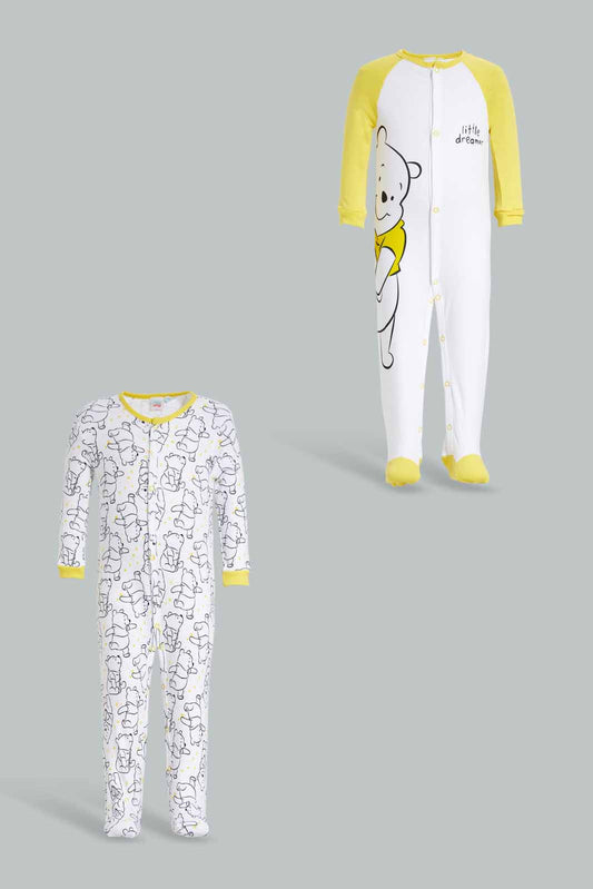 Redtag-Yellow-And-White-Winnie-The-Pooh-Sleep-Suit-Category:Sleepsuits,-CHR,-Colour:Yellow,-Deals:Sale,-Filter:Baby-(0-to-12-Mths),-NBB-Sleepsuits,-S22C,-Sale-NBB-APL,-Section:Boys-(0-to-14Yrs)-Baby-0 to 12 Months