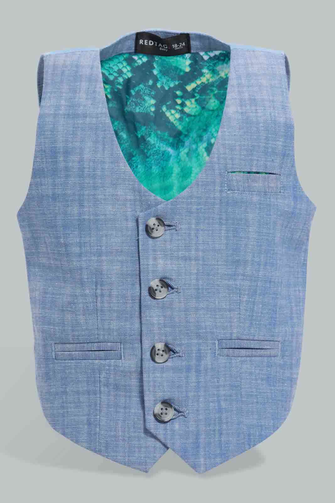 Redtag-Blue-Vest-Coat-With-Printed-Short-Sleeve-Shirt-Set-Sets-Infant-Boys-3 to 24 Months