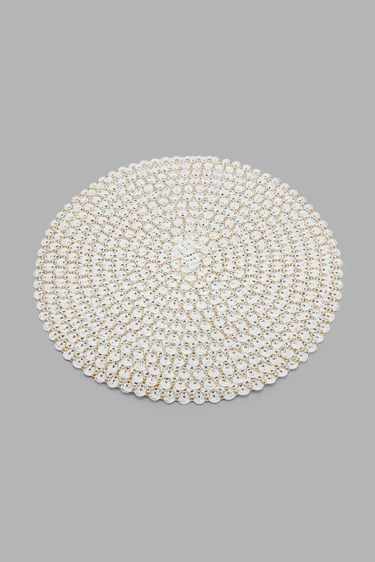 Redtag-White/Gold-Round-Woven-Placemat-Bundle,-Category:Placemats-&-Coasters,-Colour:White,-Deals:5-For-50,-Filter:Home-Dining,-HARMONY,-HMW-DIN-Kitchen-Accessories,-S22C,-Section:Homewares-Home-Dining-