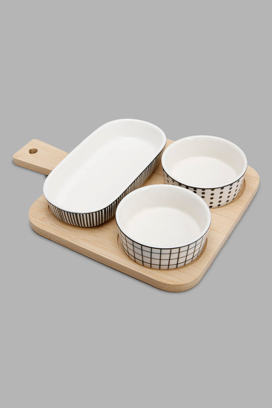 Redtag-Asssorted-Round-Serving-Bowl-With-Bamboo-Tray-(4-Piece)-Category:Bowls,-Colour:Multicolour,-Deals:New-In,-Filter:Home-Dining,-HMW-DIN-Serveware,-New-In-HMW-DIN,-Non-Sale,-Section:Homewares,-W22A-Home-Dining-