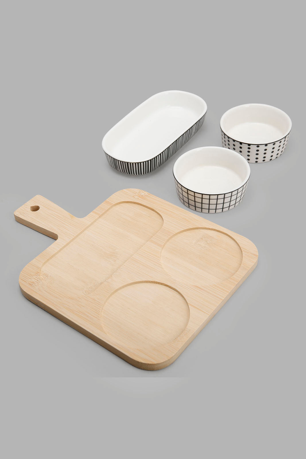 Redtag-Asssorted-Round-Serving-Bowl-With-Bamboo-Tray-(4-Piece)-Category:Bowls,-Colour:Multicolour,-Deals:New-In,-Filter:Home-Dining,-HMW-DIN-Serveware,-New-In-HMW-DIN,-Non-Sale,-Section:Homewares,-W22A-Home-Dining-