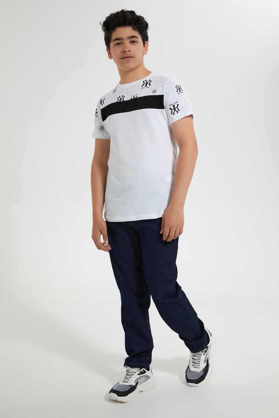 Redtag-White-Ny-T-Shirt-Graphic-T-Shirts-Senior-Boys-9 to 14 Years