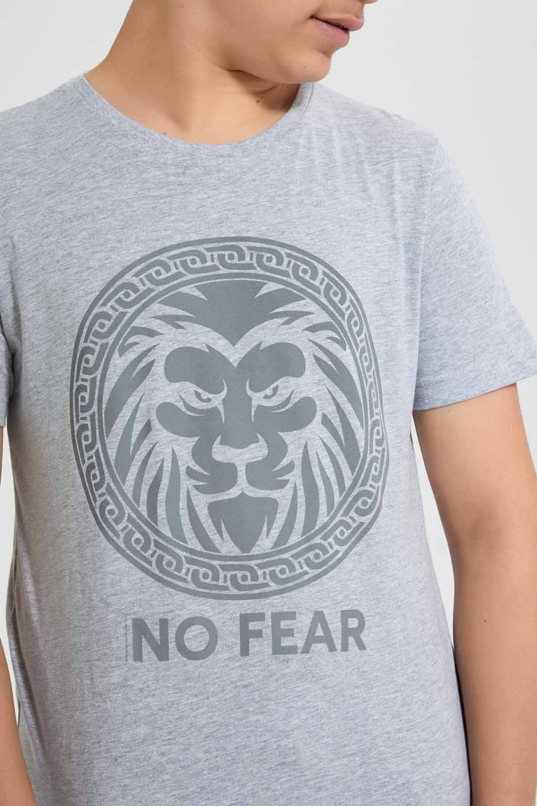 Redtag-Grey-Lion-Face-T-Shirt-Graphic-T-Shirts-Senior-Boys-9 to 14 Years