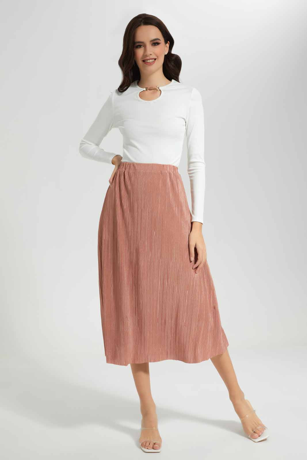 Redtag-Blush-Pleated-Midi-Skirt-APL,-Category:Skirts,-Colour:Pink,-Deals:New-In,-Festive,-Filter:Women's-Clothing,-New-In-Women-APL,-Non-Sale,-S22C,-Section:Women,-Women-Skirts-Women's-