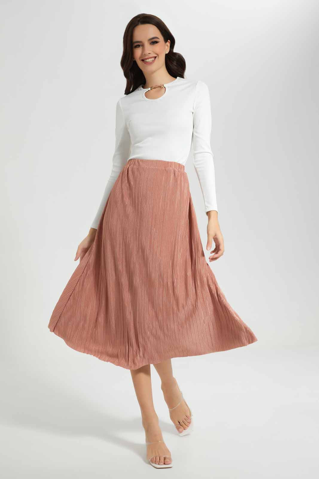 Redtag-Blush-Pleated-Midi-Skirt-APL,-Category:Skirts,-Colour:Pink,-Deals:New-In,-Festive,-Filter:Women's-Clothing,-New-In-Women-APL,-Non-Sale,-S22C,-Section:Women,-Women-Skirts-Women's-