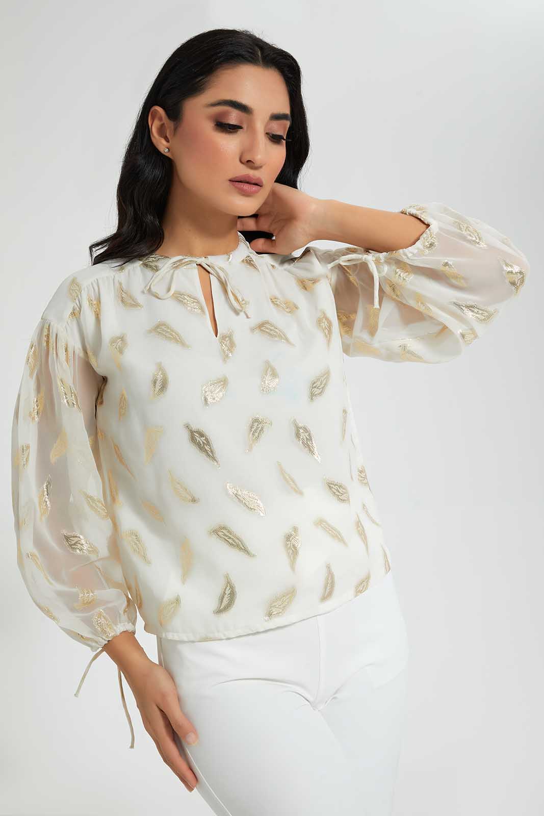 Redtag-Gold-Leaf-Jaccquard-Blouse-Blouses-Women's-