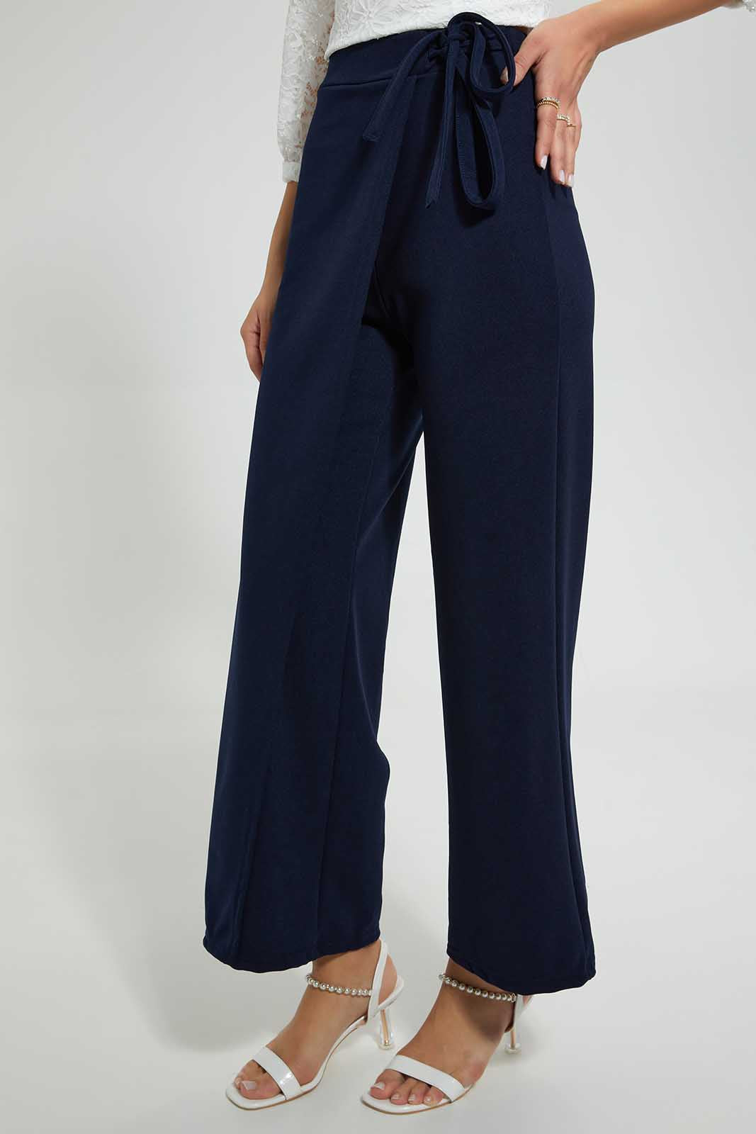 Redtag-Navy-Wrap-Detail-Trouser-Category:Trousers,-Colour:Navy,-Deals:3-For-90,-Deals:Sale,-Filter:Women's-Clothing,-S22C,-Sale-Women-APL,-Section:Women,-Women-Trousers-Women's-