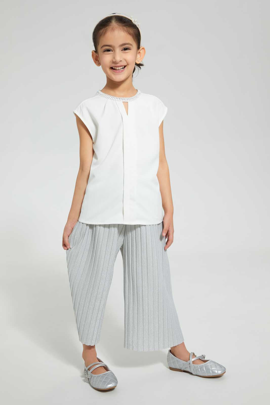 Redtag-Silver-Pleated-Trouser-Trousers-Girls-2 to 8 Years