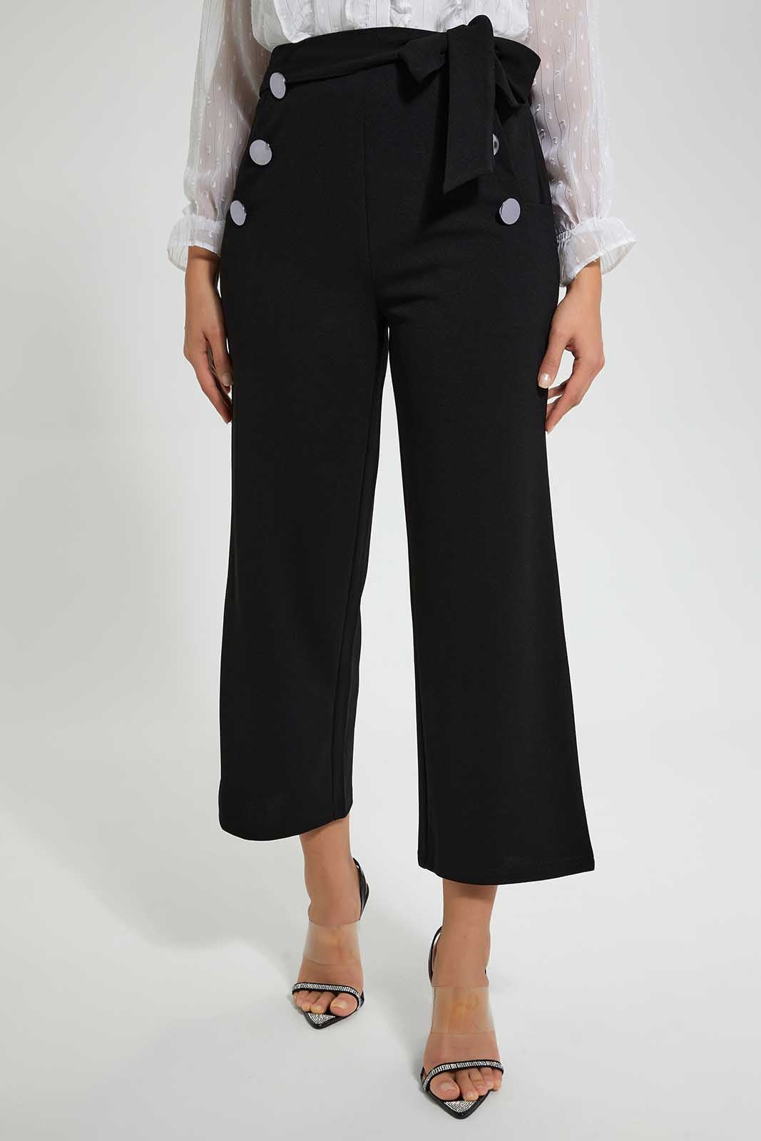 Redtag-Black-Button-Detail-Paper-Bag-Waist-Trouser-Trousers-Women's-