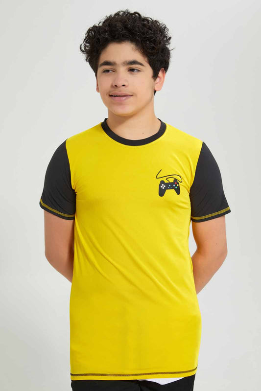 Redtag-Yellow-Raglan-Rashguard-Raglan-T-Shirts-Senior-Boys-9 to 14 Years