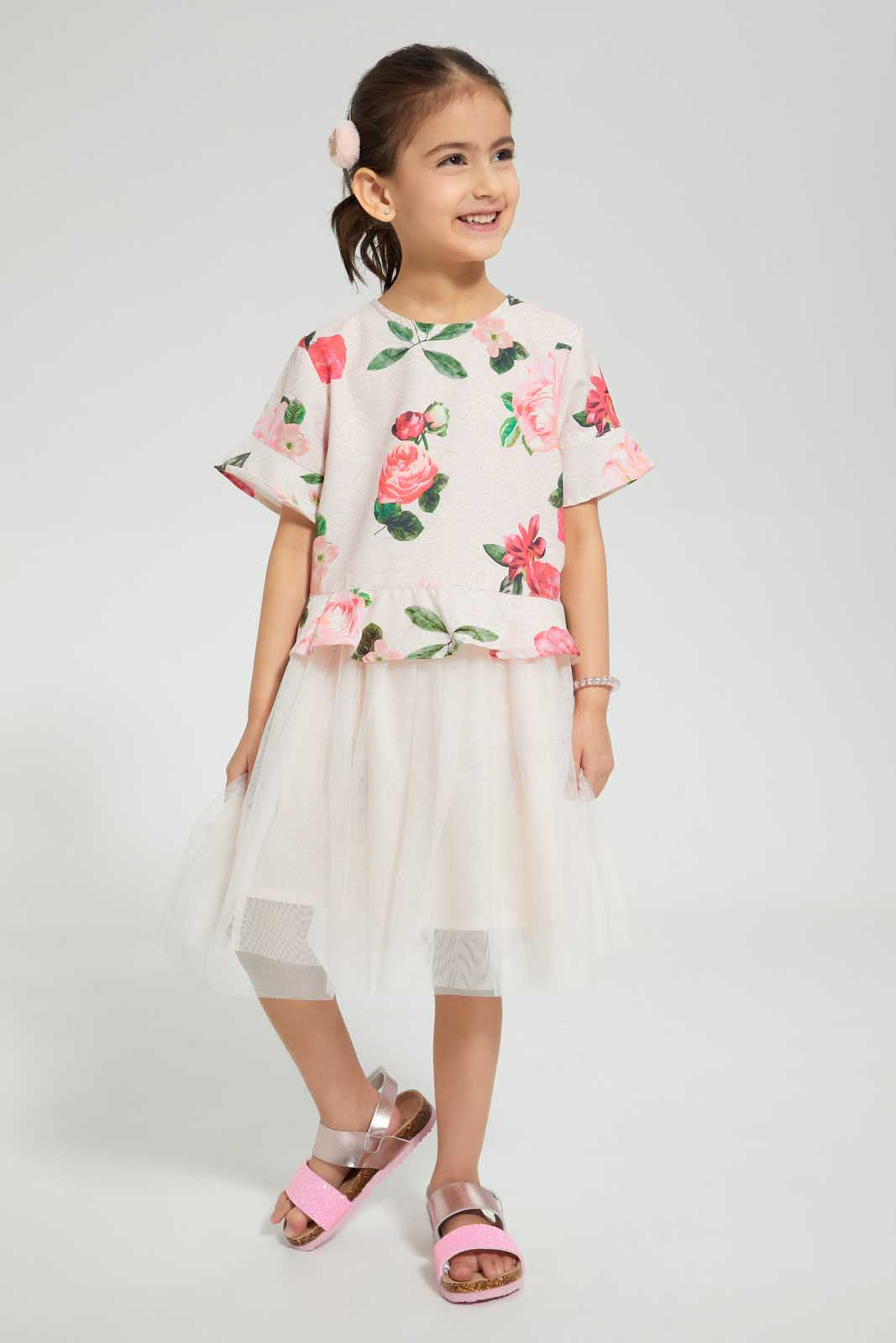 Redtag-Pink-Floral-Printed-Printed-Dress-Dresses-Girls-2 to 8 Years