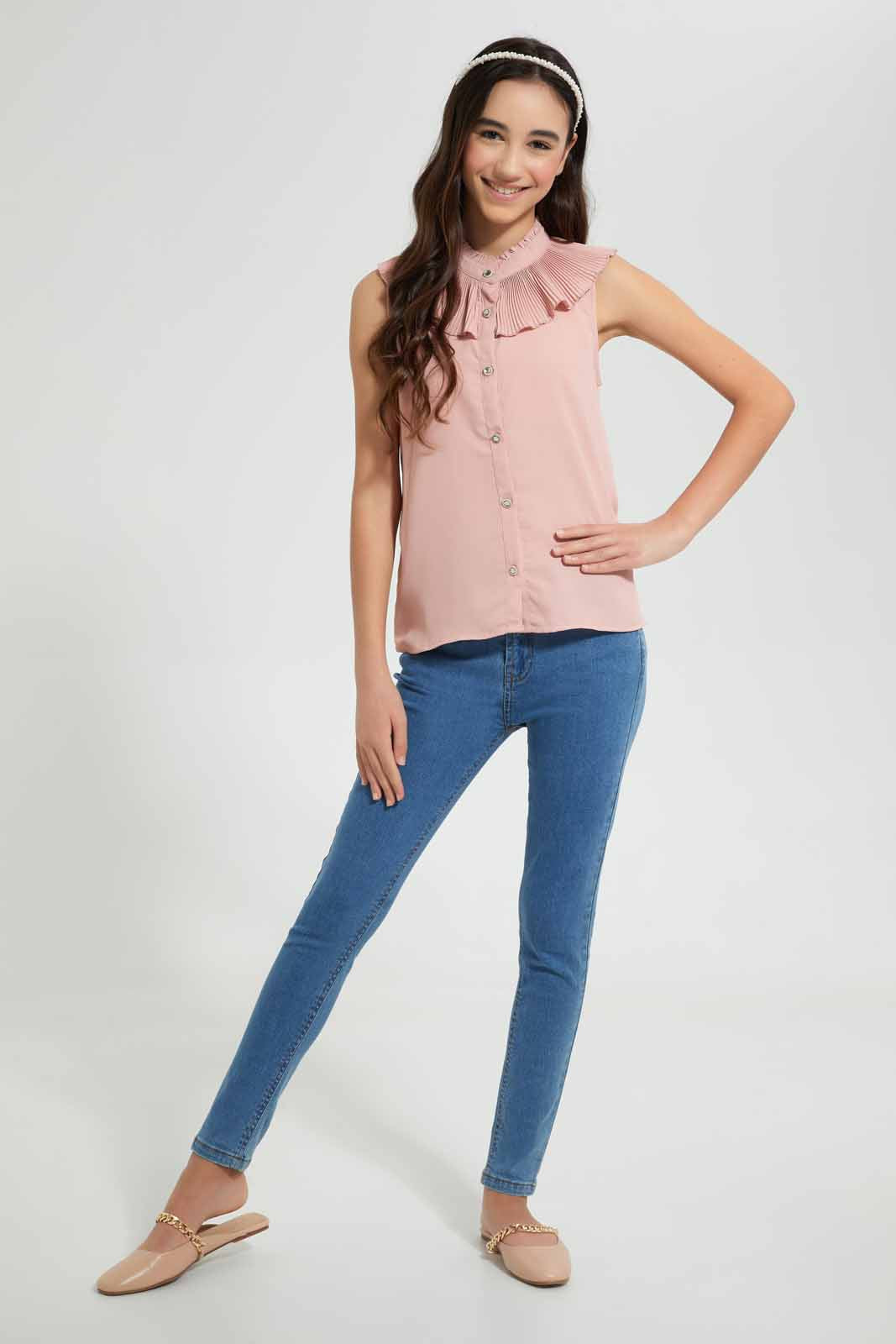 Redtag-Pink-Pleated-Collar-Blouse-Blouses-Senior-Girls-9 to 14 Years