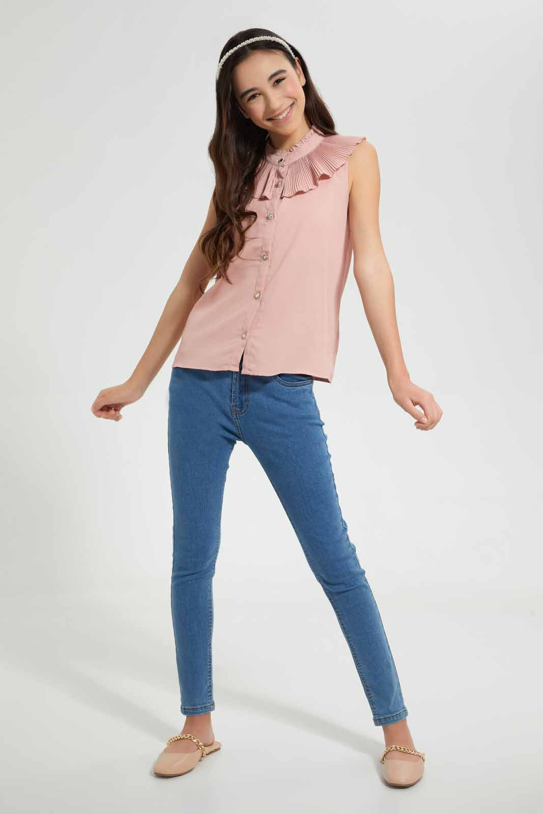 Redtag-Pink-Pleated-Collar-Blouse-Blouses-Senior-Girls-9 to 14 Years