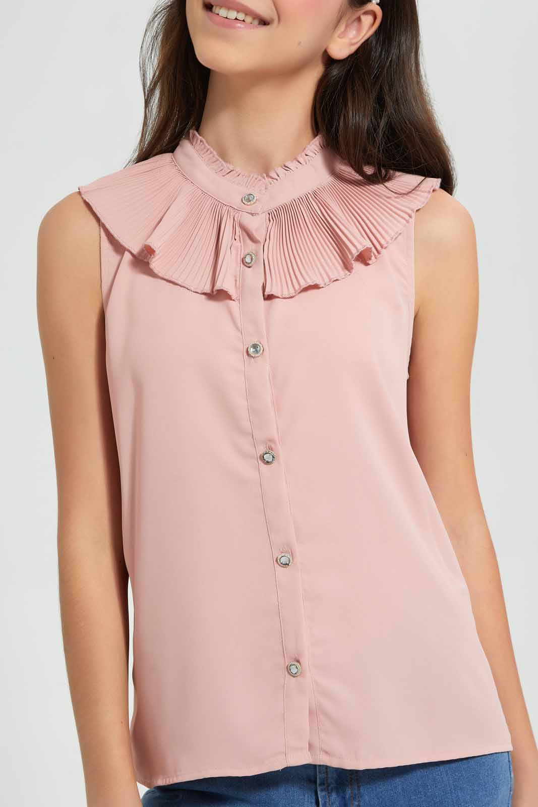 Redtag-Pink-Pleated-Collar-Blouse-Blouses-Senior-Girls-9 to 14 Years