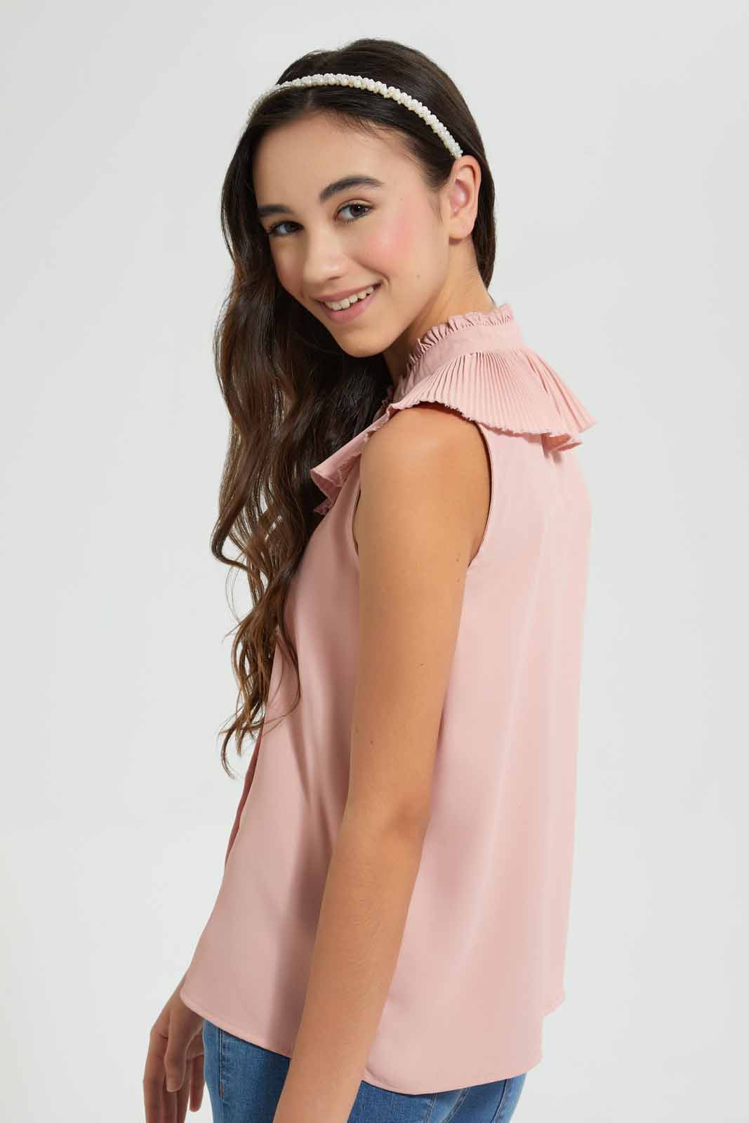 Redtag-Pink-Pleated-Collar-Blouse-Blouses-Senior-Girls-9 to 14 Years