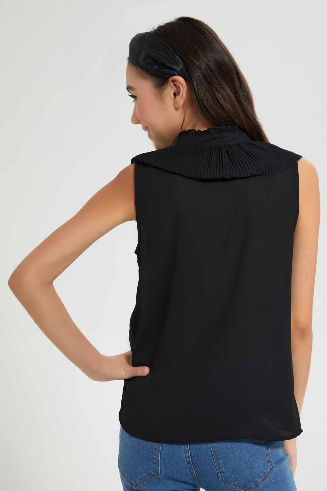 Redtag-Black-Pleated-Collar-Blouse-Blouses-Senior-Girls-9 to 14 Years