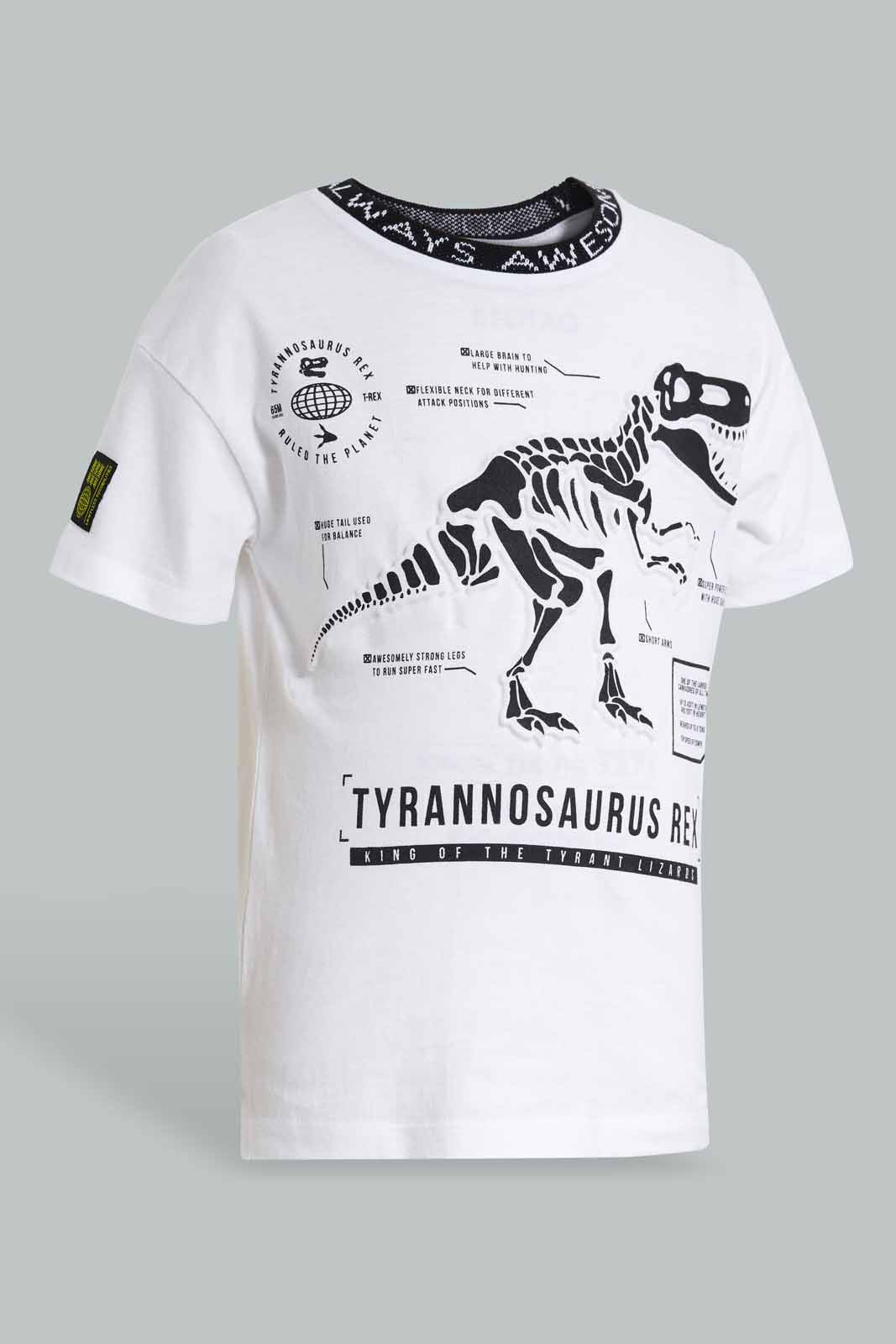Redtag-White-Embossed-Dino-Print-T-Shirt-BOY-T-Shirts,-Category:T-Shirts,-Colour:White,-Deals:New-In,-Filter:Boys-(2-to-8-Yrs),-New-In-BOY-APL,-Non-Sale,-S22C,-Section:Kidswear-Boys-2 to 8 Years