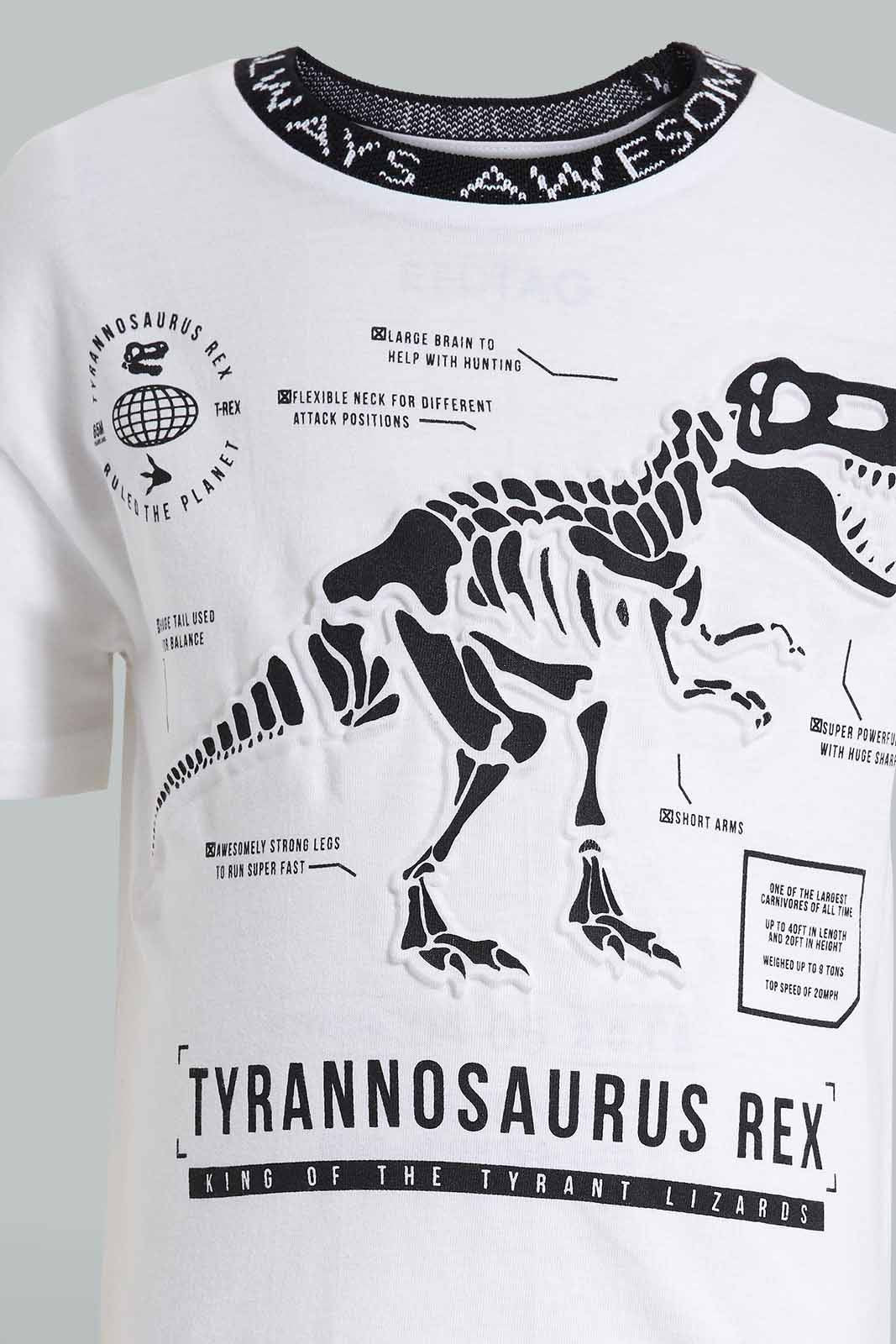 Redtag-White-Embossed-Dino-Print-T-Shirt-BOY-T-Shirts,-Category:T-Shirts,-Colour:White,-Deals:New-In,-Filter:Boys-(2-to-8-Yrs),-New-In-BOY-APL,-Non-Sale,-S22C,-Section:Kidswear-Boys-2 to 8 Years