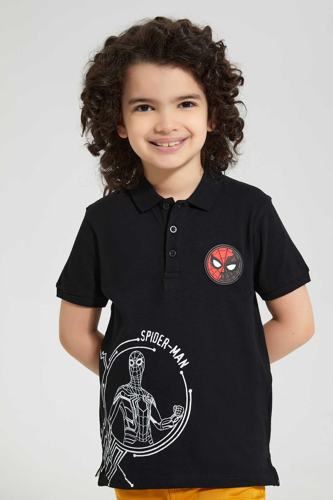 Redtag-Black-Spiderman-Polo-Polo-Shirts-Boys-2 to 8 Years