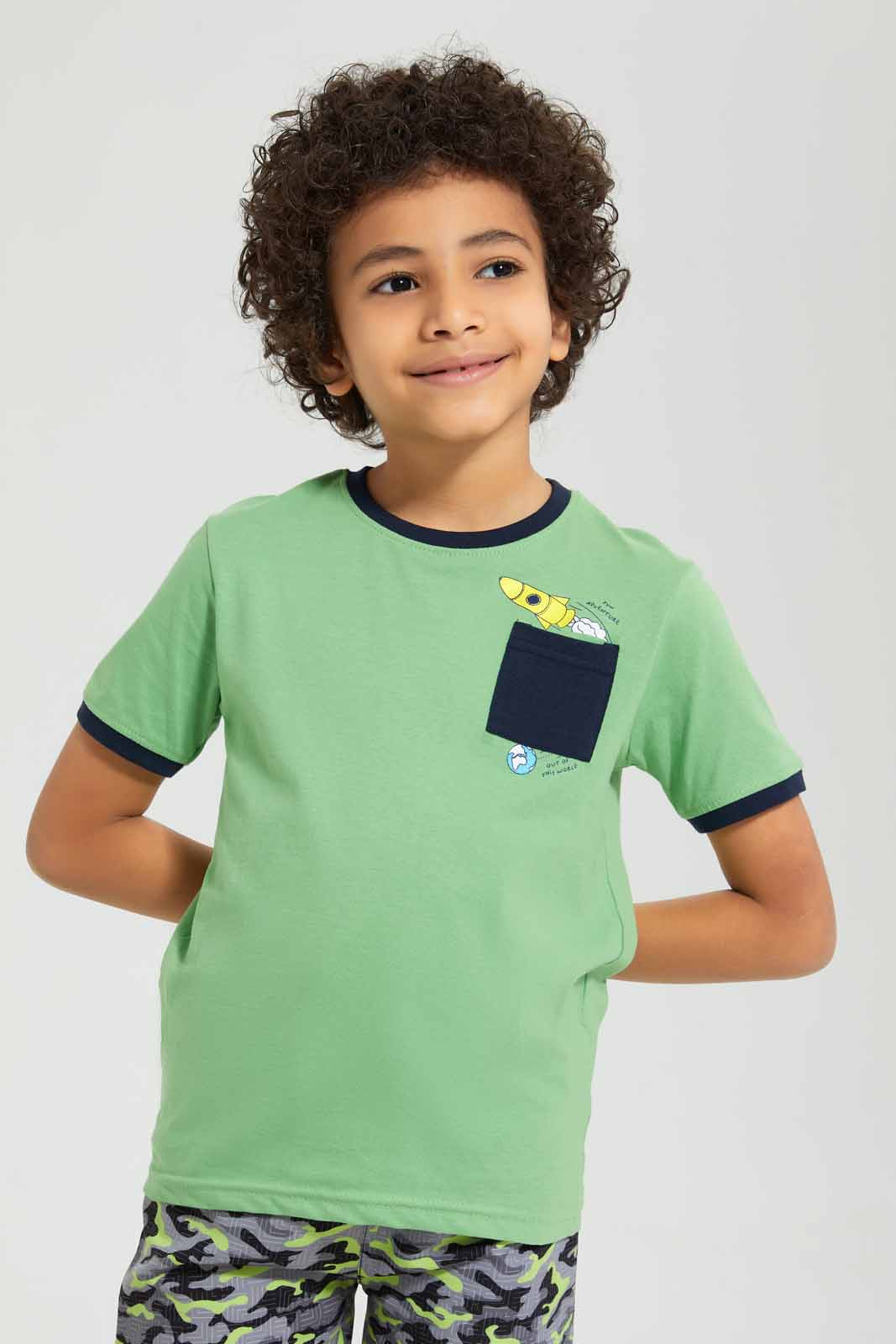 Green Rocket Pocket Printed T-Shirt