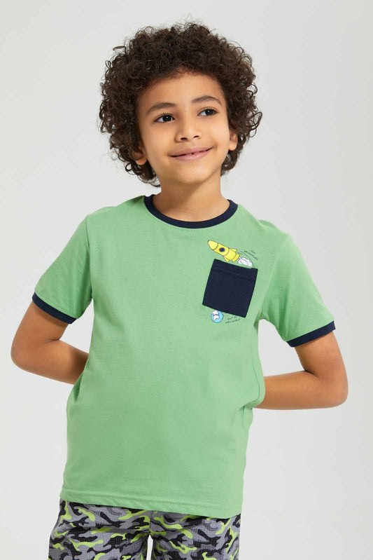 Green Rocket Pocket Printed T-Shirt