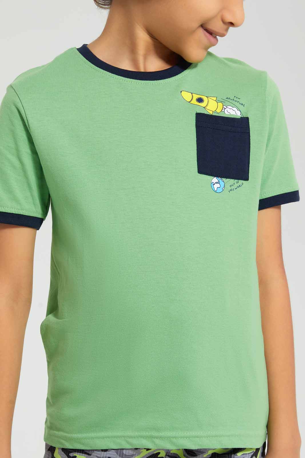 Green Rocket Pocket Printed T-Shirt