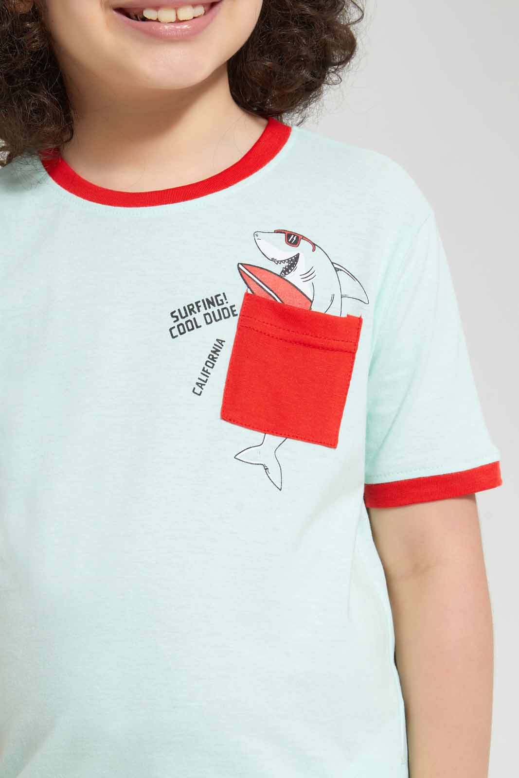 Redtag-Blue-Shark-Print-Pocket-T-Shirt-Graphic-T-Shirts-Boys-2 to 8 Years