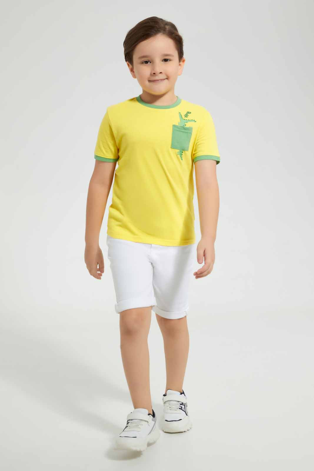 Redtag-Yellow-Croc-Print-Pocket-T-Shirt-Graphic-T-Shirts-Boys-2 to 8 Years