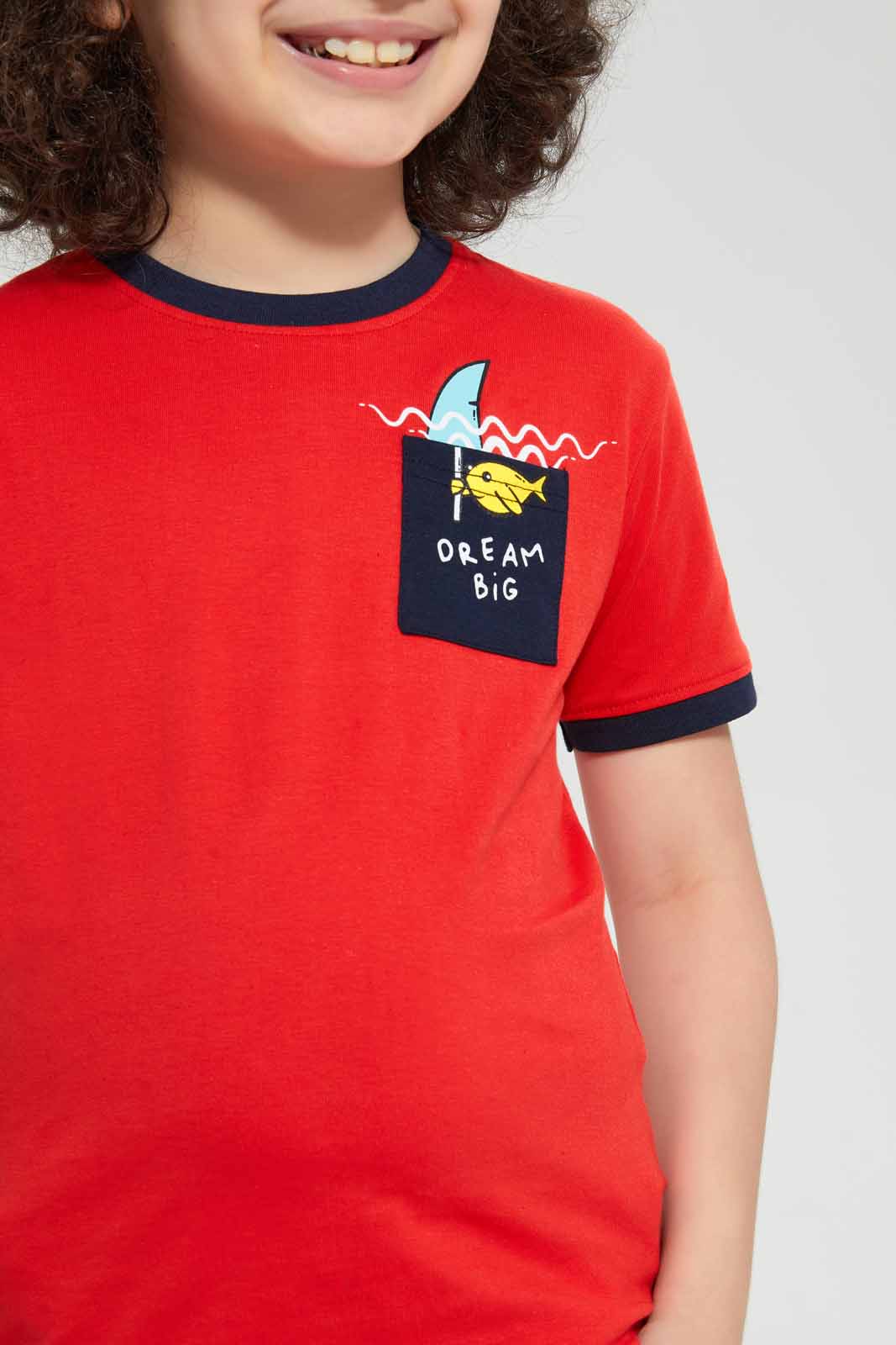 Redtag-Red-Fish-Print-Pocket-T-Shirt-Graphic-T-Shirts-Boys-2 to 8 Years