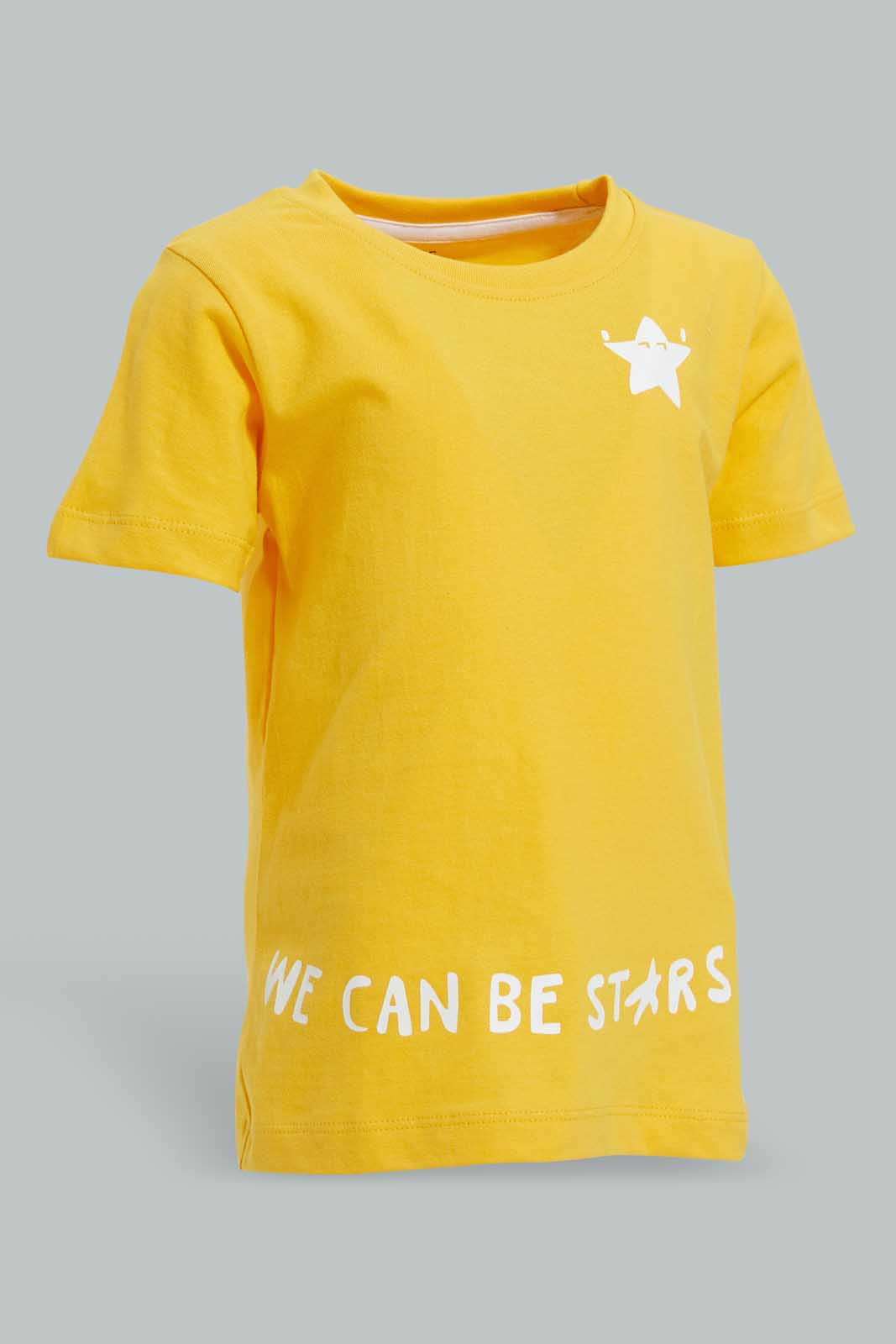Redtag-Mustard-Star-Short-Sleeve-Tshirt-All-Over-Prints-Infant-Boys-3 to 24 Months
