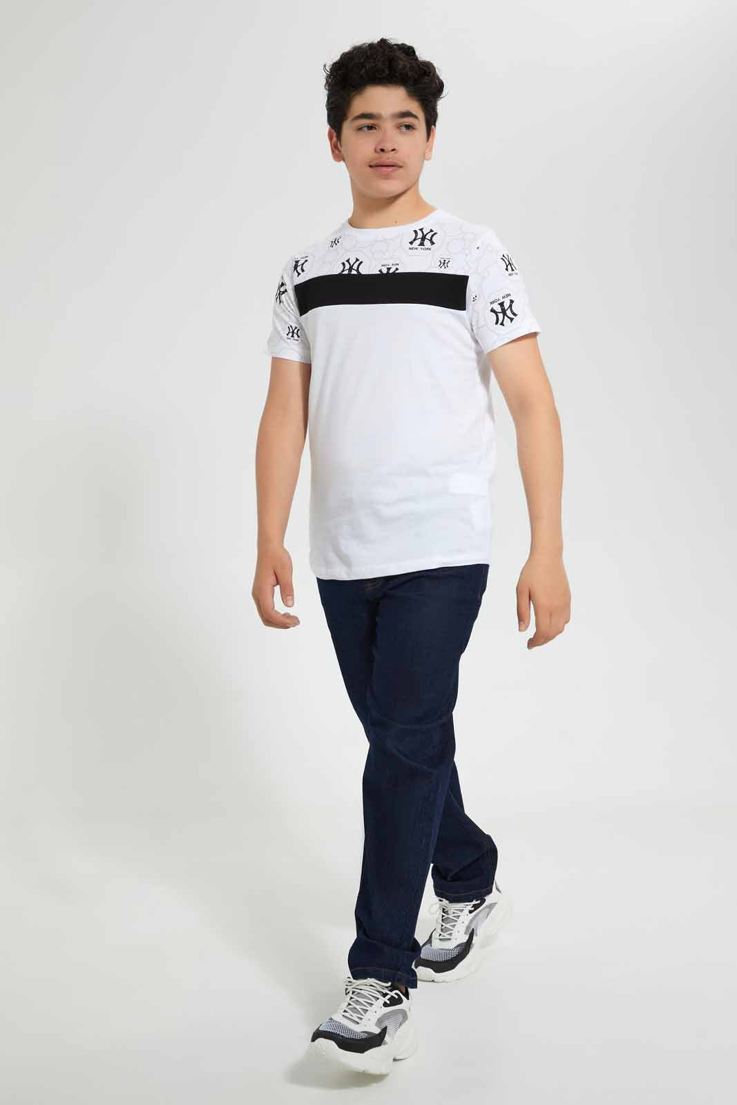 Redtag-Blue-5-Pocket-Knit-Denim-Knit-Denim-Senior-Boys-9 to 14 Years