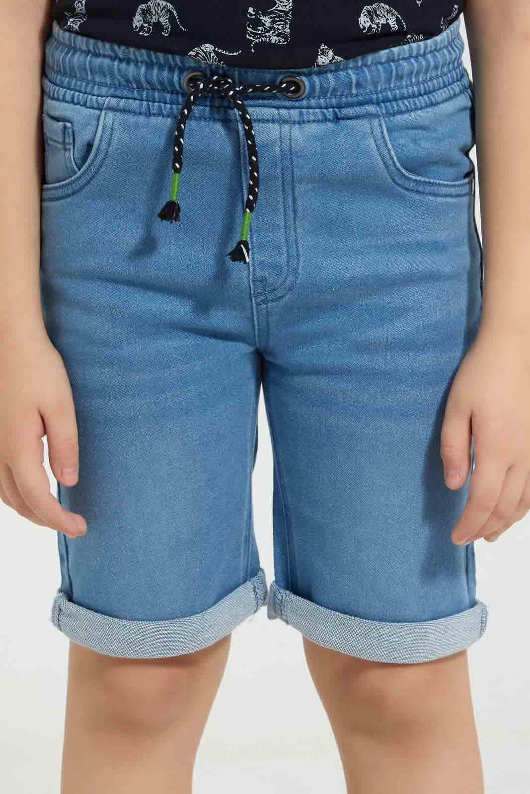 Redtag-Lightwash-Knit-Denim-Elasticated-Waist-Short-Denim-Shorts-Boys-2 to 8 Years