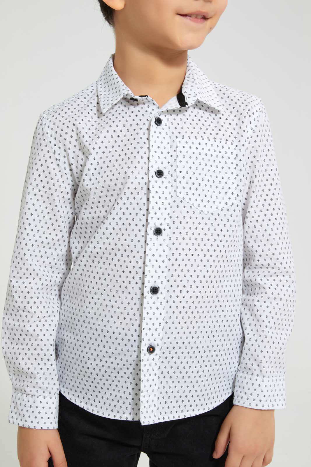 Redtag-White-Aop-Long-Sleeve-Shirt-Casual-Shirts-Boys-2 to 8 Years