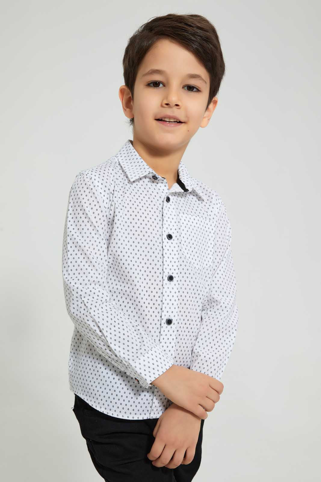 Redtag-White-Aop-Long-Sleeve-Shirt-Casual-Shirts-Boys-2 to 8 Years