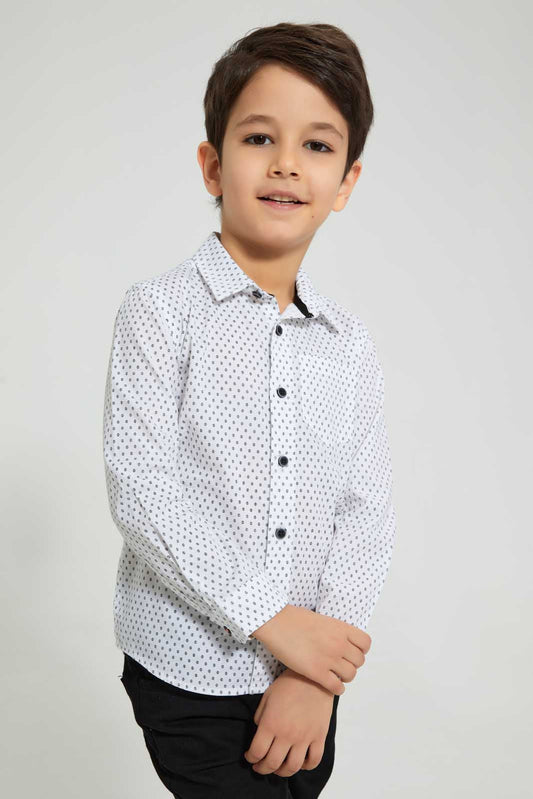 Redtag-White-Aop-Long-Sleeve-Shirt-Casual-Shirts-Boys-2 to 8 Years
