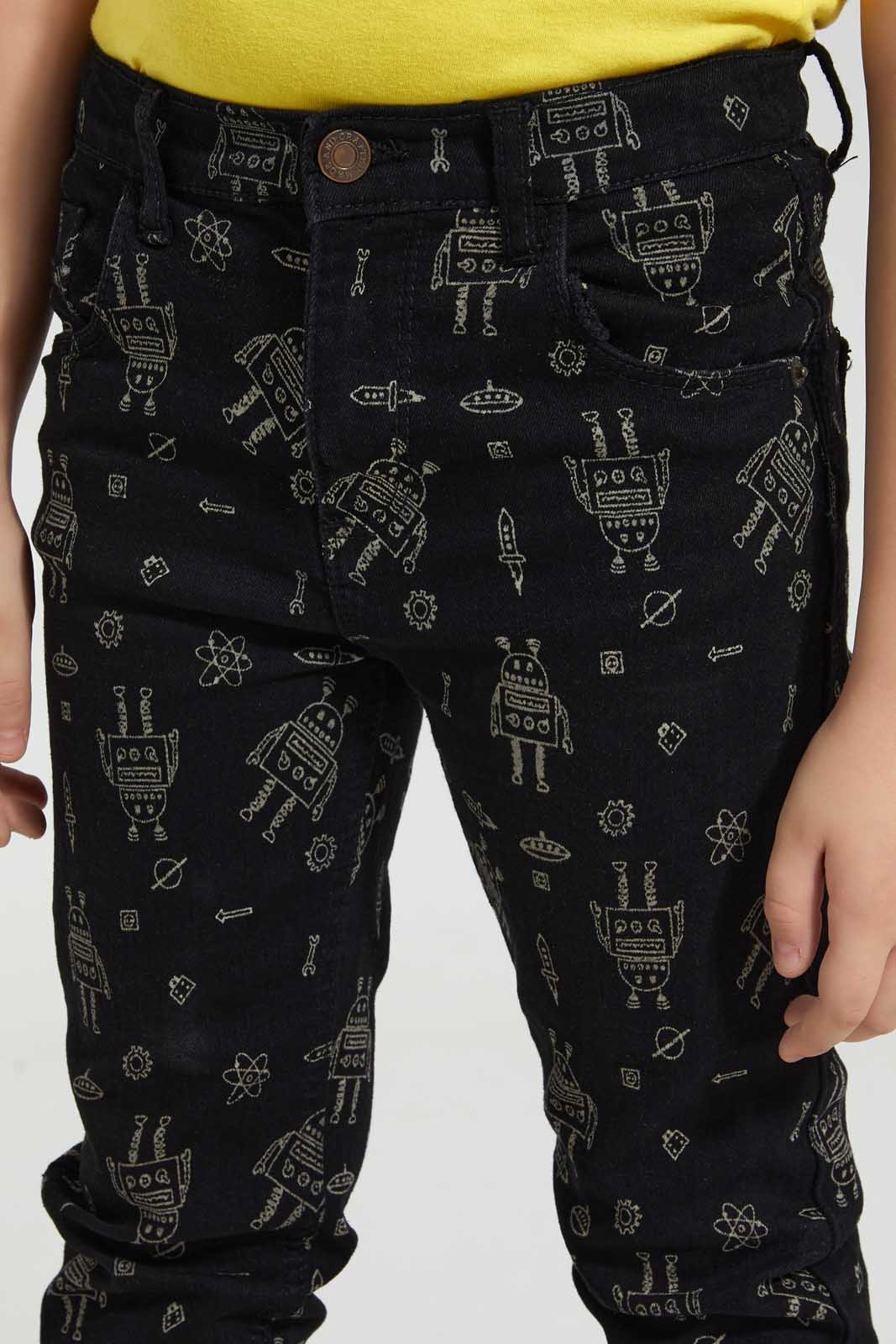 Redtag-Black-Robot-Print-Jean-Boys-Jeans,-Category:Jeans,-Colour:Black,-Deals:4-For-90,-Deals:Sale,-Filter:Boys-(2-to-8-Yrs),-S22C,-Sale-BOY-APL,-Section:Boys-(0-to-14Yrs)-Boys-2 to 8 Years