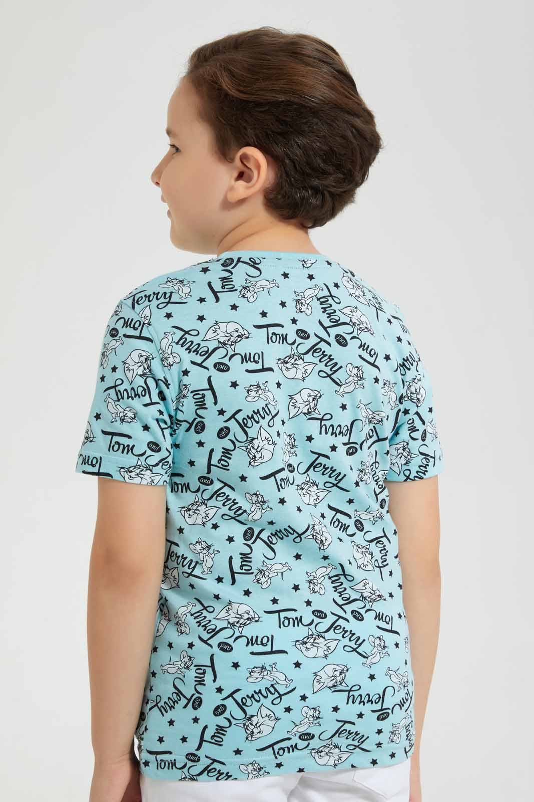 Redtag-Blue-Tom-And-Jerry-Print-T-Shirt-Character-T-Shirts-Boys-2 to 8 Years