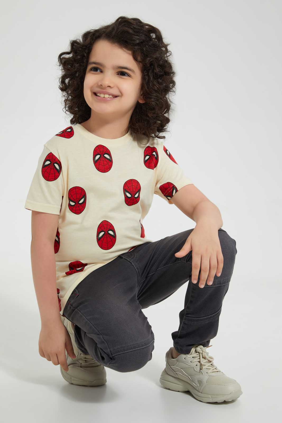 Redtag-White-Spiderman-Print-T-Shirt-Character-T-Shirts-Boys-2 to 8 Years